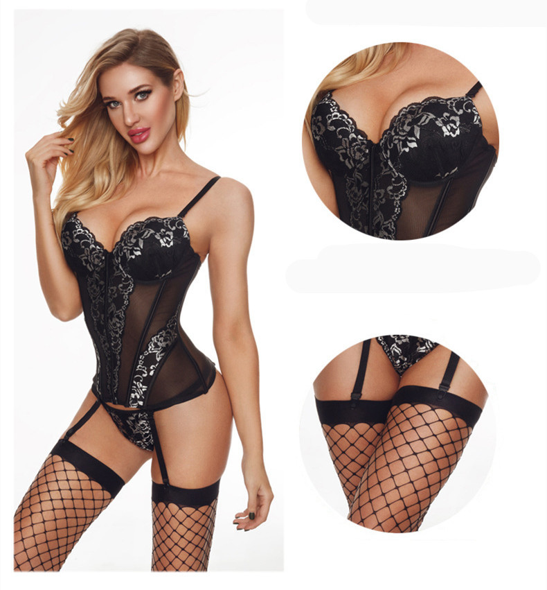 One Piece Sexy Lingerie Black Fishnet Stockings - Image 2