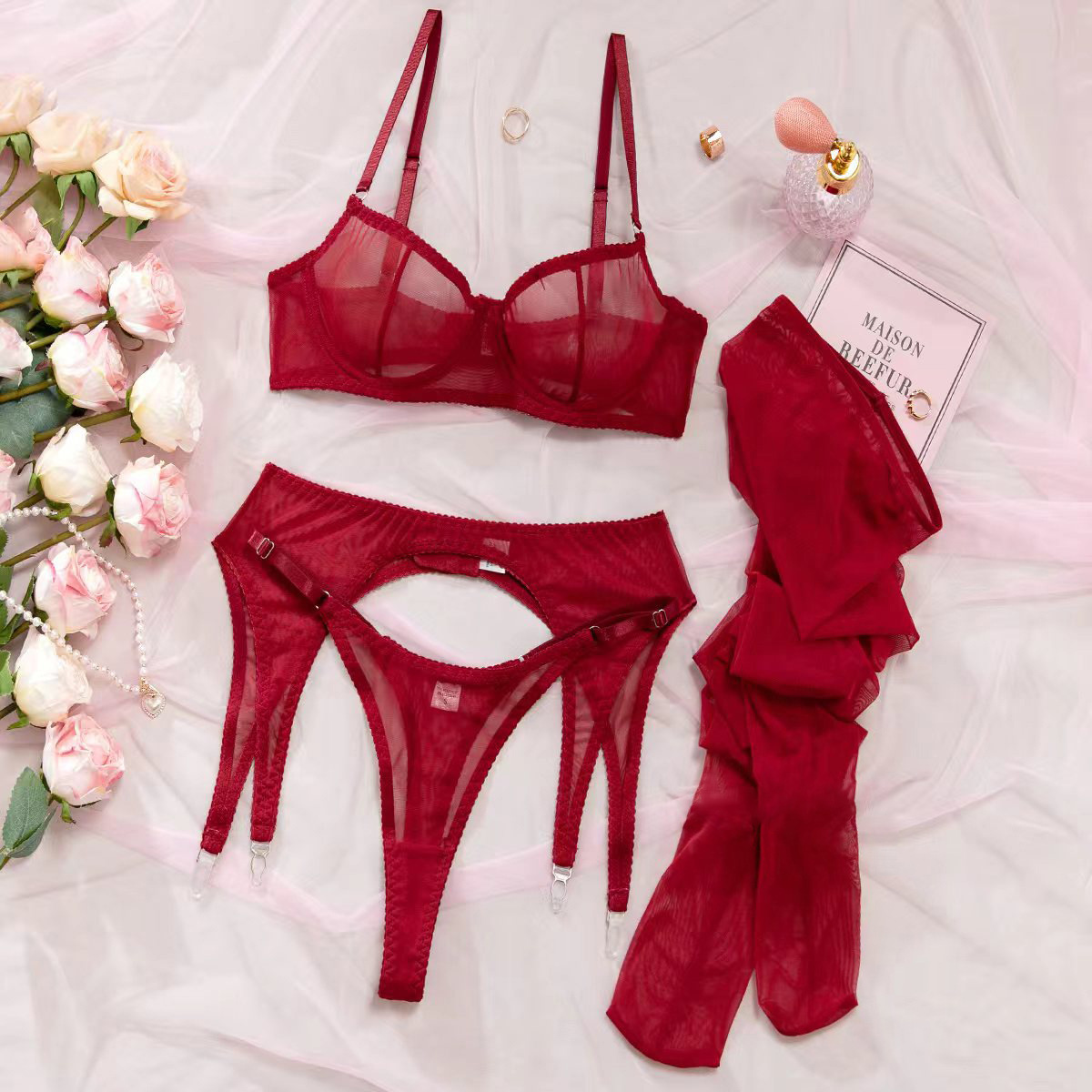 A Four-piece Lingerie Set With Silk Stockings - Image 8