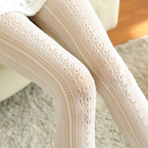 Japanese Spring And Autumn Thin Hollow Stockings White Pantyhose Mesh Jacquard Stockings Children Pure Basic Stockings