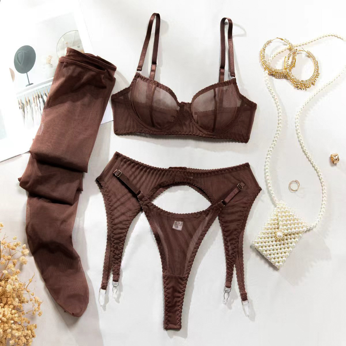 A Four-piece Lingerie Set With Silk Stockings - Image 7